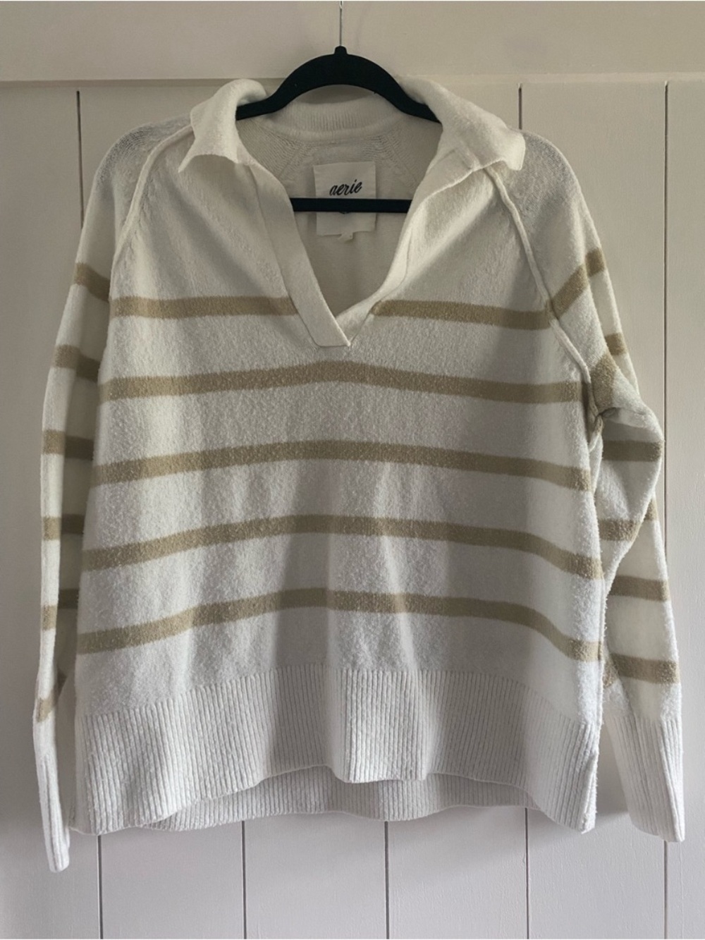 Aerie Oversized Stripped V Neck Sweater